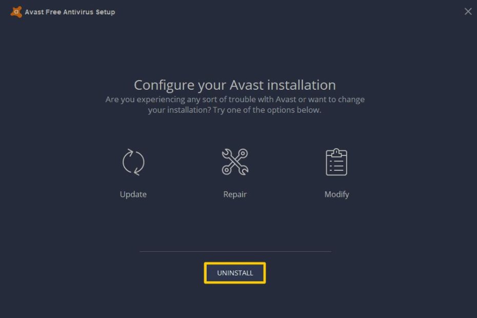 uninstall avast windows 10