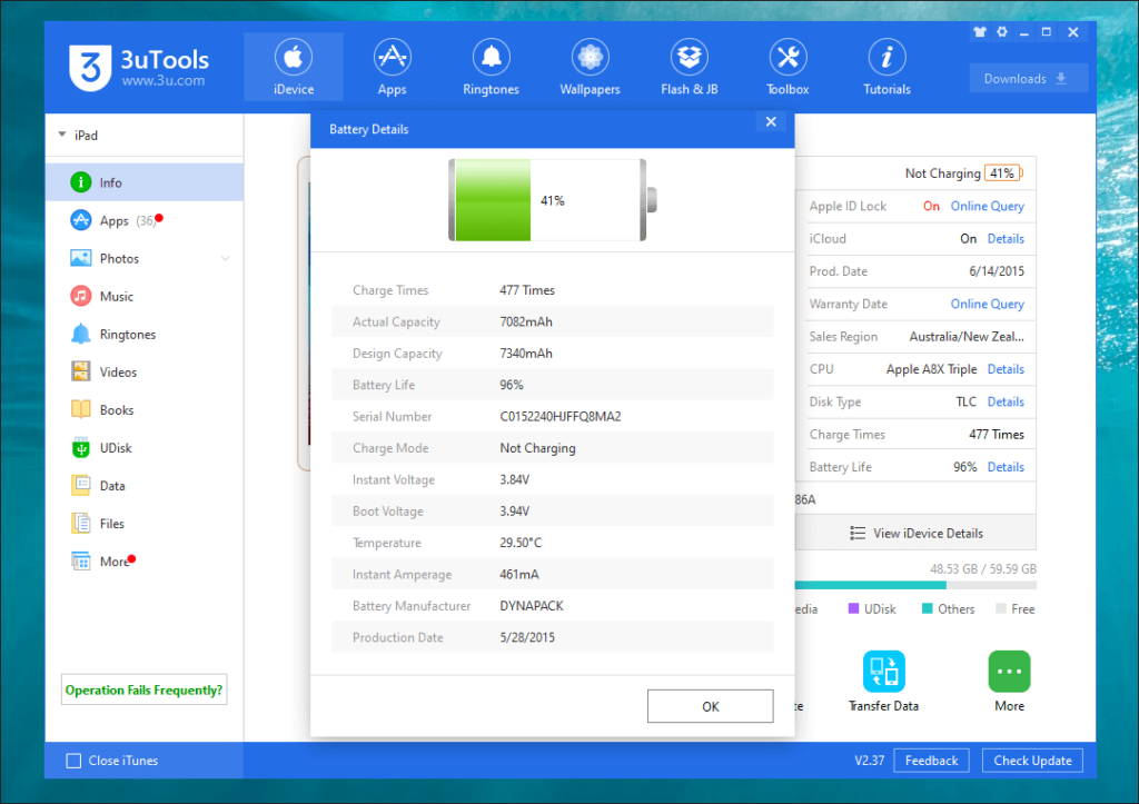 check iPad battery status on Windows